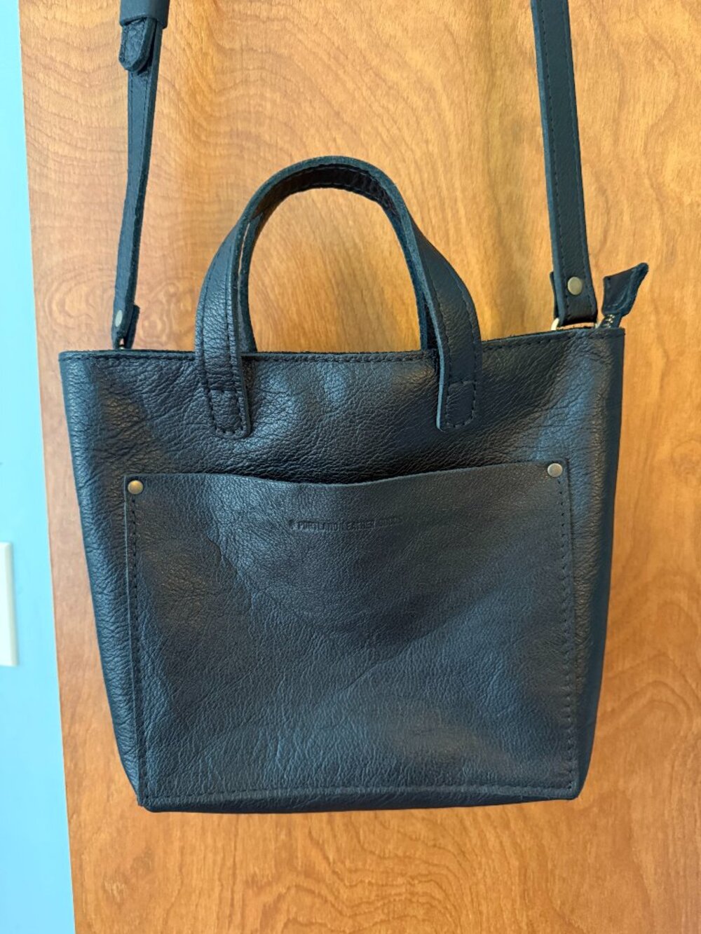 NWOT Portland Leather Goods Mini Crossbody Tote in Pebbled Black